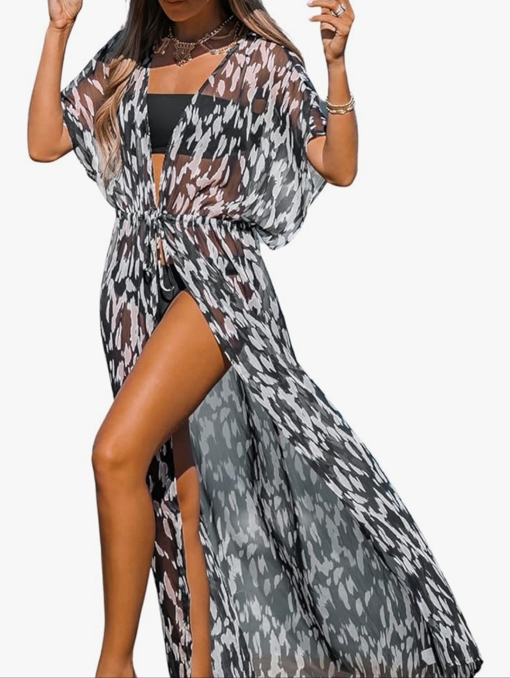 CUPSHE Kimono Swimsuit Coverup for Women Open Front Striped Maxi Cardigan -Large